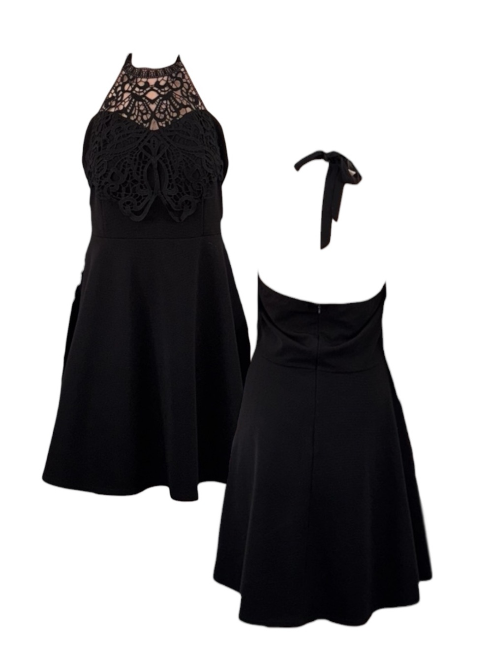 Charlotte Russe Black One-Shoulder Lace Skater Dress